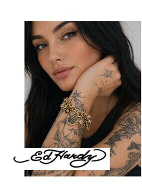 NWT - Ed Hardy Charm Bracelet Watch - Gold Tone